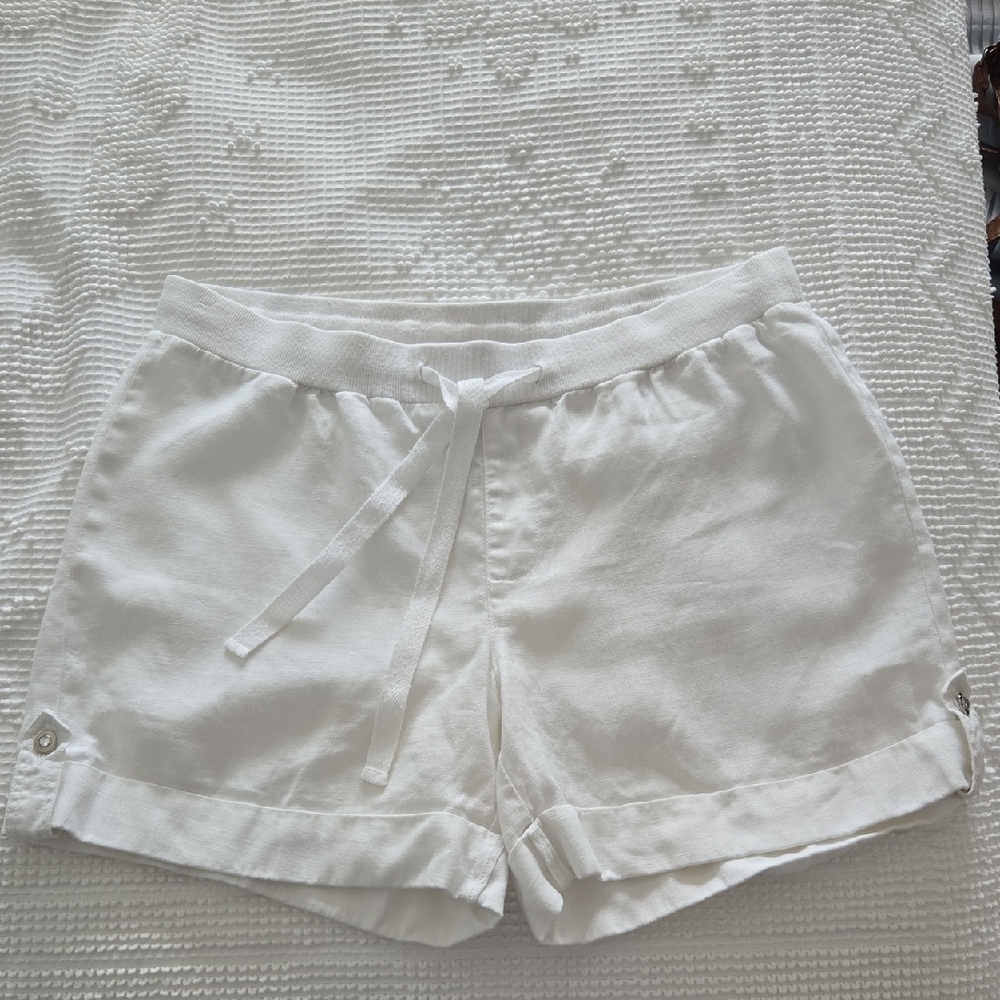 INC International Concepts White Linen-Blend Drawstring Cuffed Shorts